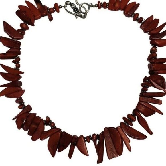 Vintage Native Style Red Jasper Boho Hippie Silver Tone Choker  Necklace 15.5” - Picture 1 of 9